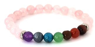 Bracelet 7 chakras en Quartz Rose Perles de taille 8MM Pierres fines et Précieuses Bracelet Femme Bijoux Homme Cadeau Femme Cadeau Anniversaire Femme et Homme Bien-être Lithothérapie