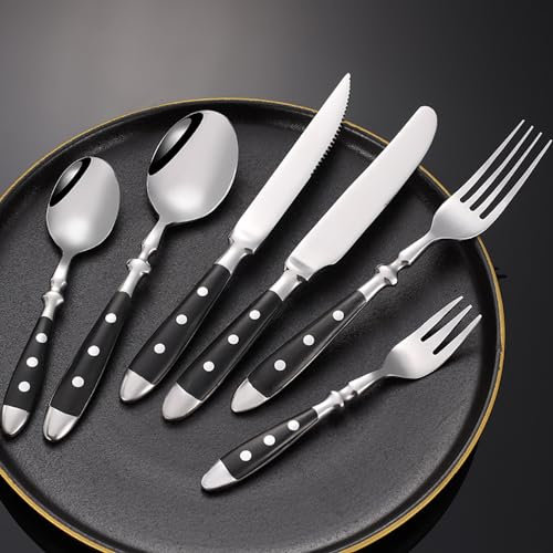 ESSONIO Besteck Set 10 Personen Rivet Craft Handles Besteck Schwarz of 60 Piece Cutlery Set Besteckset