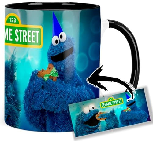 Cookie Monster Sesame Street Tasse Innen & Henkel Schwarz Keramikbecher Mug