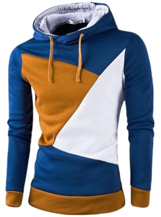Hoodie Herren Patchwork Fleece Pullover Langarm Farbblock Sweatshirt Sport Outwear Hoody Casual Tops für Herren Pulli Streetwear Regular Fit Baumwolle Kapuzenpullover Kordelzug Kapuzenjacke