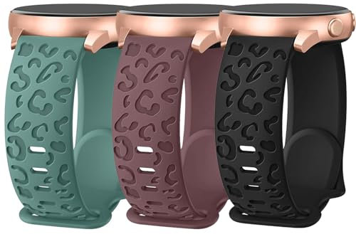 Beardslee 3 Pack Leopard Engraved Strap for Samsung Galaxy Watch 7/FE/6/5/4 40mm 44mm,Watch 5 Pro 45mm/Watch 6 43mm 47mm,Galaxy Active 2,Galaxy Watch 3,20mm Soft Silicone Replacement Strap for Women