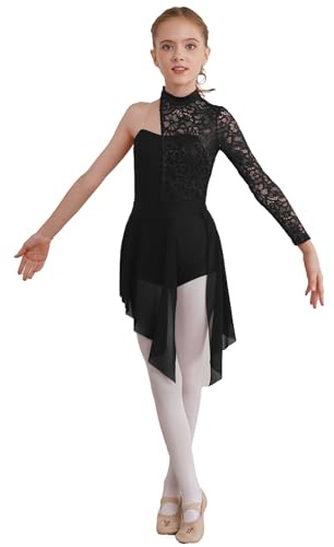 YiZYiF Abito da Ballo Bambina Latino Leotards Vestito Danza in Pizzo Floreale Ginnastica Artistica Leotard Vestito da Balletto Danza Nero 11-12 Anni