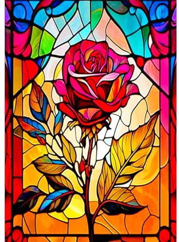 AIRDEA Rosen Buntglas Diamond Painting, Diamant Painting Bilder, DIY Cross Stickerei Malerei Kits, Wohnzimmer Schlafzimmer B¨¹ro Wand Und Eingang Dekoration 30x40cm