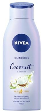 NIVEA Oil in Lotion, Kokos- und Monoi-Öl, 400 ml, 24h tiefe Feuchtigkeit, normale bis trockene Haut