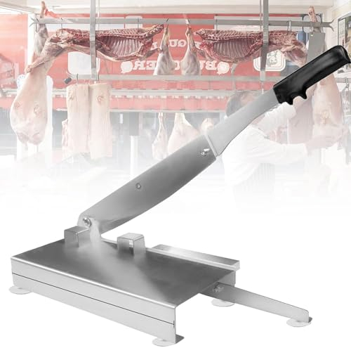 YOtat Manual Meat Slicer Machine Multifunction Cutter for Home Commercial for Cutting Ribs Vegetables Frozen Meat, Stainless Steel Material, Easy to Clean (Silver L)