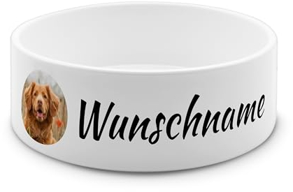 PhotoFancy® - Personalisierter Futternapf mit eigenem Foto und Namen oder Text Bedruckt - Für Hunde - Napf, Hundenapf, Wassernapf selbst gestalten - Design: Layout 2 - Variante: Klein 500 ml