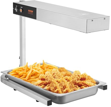VEVOR Chauffe-Frites Commercial 750 W Lampe Chauffe-Plat en Acier Inoxydable Plage de Température 40-50 ℃ pour Maintien au Chaud Pizza Poulet Frit Hamburger Aliments Buffet Cuisine Restaurant Magasin