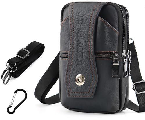 Cintura Marsupio Uomo Pelle Custodia Porta Tracolla Borsa, Cellulare per Portafoglio Kit Phone Pouch - Piccolo Accessori Borsello Moschettone Smartphone Lavoro Trekking
