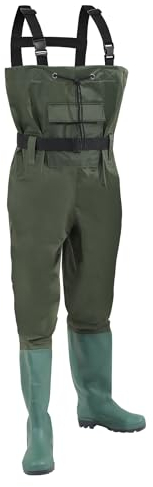 Jiubiaz Wathose,Wathose Herren Wasserdicht,70D Nylon Composite PVC Anglerhose,fischerhose mit stiefelund Haken,Watstiefel Hose geeignet für Angeln,Autowäsche, Bauernhof(EU 45)