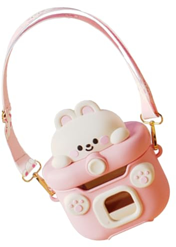 Drfeify Botella de Agua con Forma de Cmara, Capacidad de 550 Ml, PC y Taza de Dibujos Animados de Silicona con Pajita para Oficina Al Aire (Pink