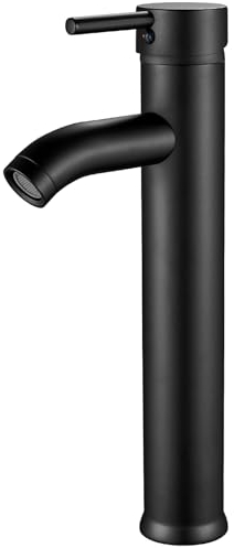 kisimixer Mitigeur Lavabo Noir, Robinet Salle Bain Haut, Monocommande Mitigeur Salle de Bain, Chaude et Froide Réglable de Robinet Lavabo, Laiton Massif