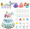OSDUE 26 STK Kuchendekoration Meerjungfrau, Meerjungfrau Cake Topper, Tortendeko Mädchen Meerjungfrau, Glitzer Meerjungfrau Torten Deko, Ocean Theme Kuchendekoration, für Babyparty, Geburtstagszubehör