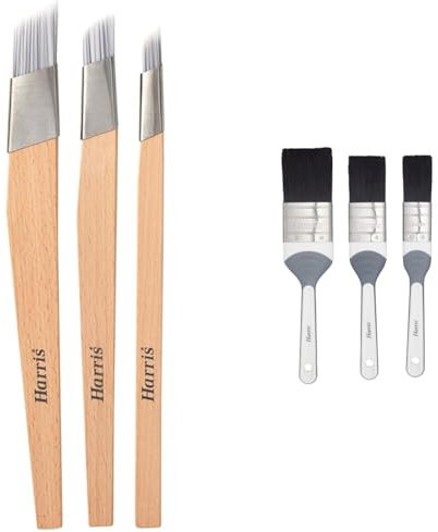 Harris Seriously Good Fitch Paint Brushes Pack Of 3 Cutting In & Control Hobby & Craft 0.5, 0.75, 1 & Seriously Good 3 Pack Gloss Flat Brush Set, 1in, 1.5in, 2in