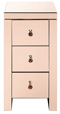 HASMI Nachtisch Spiegel-Nachttisch, Glasmöbel, Schlafzimmer-Seitenschrank, Wohnzimmer-Kommode, Mini-Schrank mit DREI Schubladen Nachtkommode