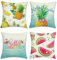 Bonhause 4er Set Kissenbezüge Sommer Früchte 45 x 45 cm Wassermelone Ananas Polyester Leinen Dekorative Kissenhülle Zierkissenbezüge für Sofa Zuhause Patio Outdoor Dekoration