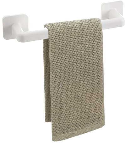 Kwude Barra portasciugamani autoadesiva, 30,5 cm, barra per pantofole, gancio per asciugamani, in plastica, per cucina, bagno e lavanderia, bianco