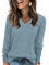 Aokosor Long Sleeve Tops Women UK- V Neck Jumpers for Women Ladies Basic Lightweight Tunic Blue Size 18-20