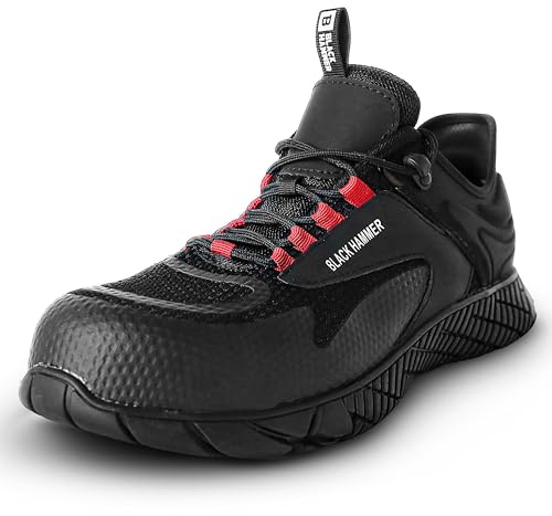 BLACK HAMMER Slip On Sicherheitsschuhe für Herren mit Schnürsenkeln, ideal für Lager- und Werkstattarbeit, Arbeitsschuhe, S1 PL SR FO ESD Swift 5619 (45 EU)