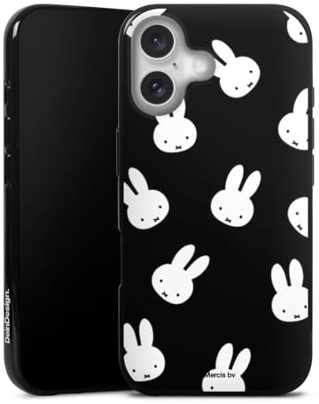 Silikon Hülle kompatibel mit Apple iPhone 16 Case schwarz Handyhülle Miffy Muster transparent