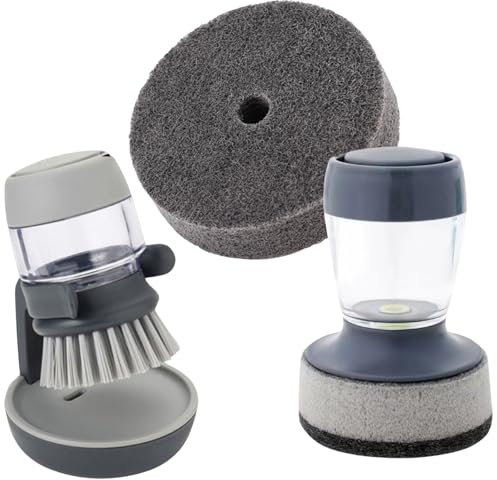 Pack 3 Uds - Cepillo Palma Dispensador de Jabón - Cepillo Friegaplatos con Base Antigoteo - Cepillo Cocina con Estropajo Jabonoso - Estropajo Cocina Multiusos para Vajillas, Hogar y Fregadero