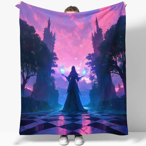 Magisches Schloss Sherpa Decke für Bett, Hexenschlösser mit Halloween-Motiv Kuscheldecke, Warme und Flauschige Decke, 150 x 200 cm Bedruckte Decke für Wohnzimmer Schlafzimmer Reisen und Camping