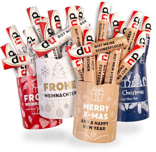 younikat 4x Aufkleber-Set Frohe Weihnachten und Merry Christmas passend für vier Duplo Pralinen Packungen I selbstklebend I zum Verschenken I dv1520