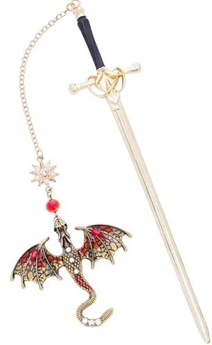 Berirexrion Lesezeichen mit Sward Vierter Flügel, Fantasy-Drache, Vintage-Stil, Quaste, Metallanhänger, antikes Gold, Rot, Lesezeichen, Seitenzubehör, Leseliebhaber, Club, Geschenk, Männer, Jungen,