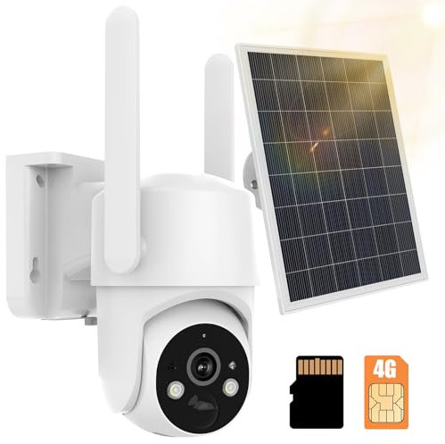 kotsren 3G/4G LTE cámara Exterior inalámbrica Solar con Tarjeta SIM, cámara de vigilancia en batería con detección de Movimiento PIR, 2K visión Nocturna, rotación de 360°, Audio bidireccional, IP66