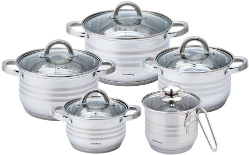 10-teilig Edelstahl Kochtopf Set Topfset mit Glasdeckel Topfe Induktion KLAUSBERG KB-7696