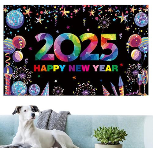 Silvester-Hintergrund, Neujahrs-Banner, Hintergrunddekorationen – bunte Party-Thema, 178 x 109 cm, Neujahrsparty-Dekoration für Familienabend