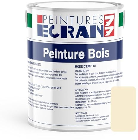 Peinture bois professionnelle, satin, peinture opacifiante, sans odeur, protège, décore, intérieur, extérieur ECRAN77 1 litre