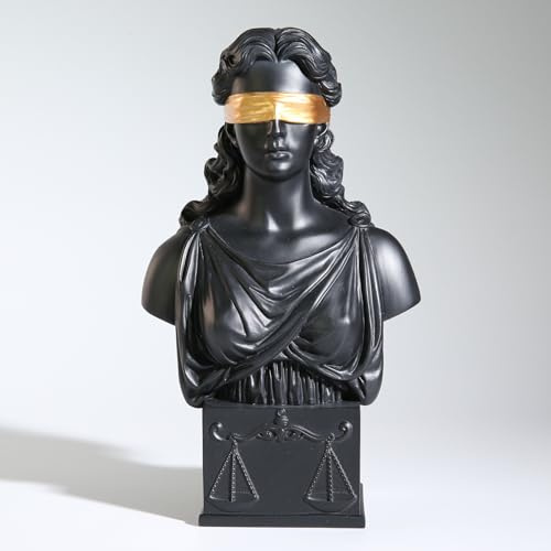 ShineOnAngel Statue der Gerechtigkeit, Skulptur der Gerechtigkeit, Göttin, griechische römische Skulptur, schwarz mit goldener Augenbinde, 21,6 cm, Anwaltsdekoration, Geschenk für Anwälte (Schwarz und