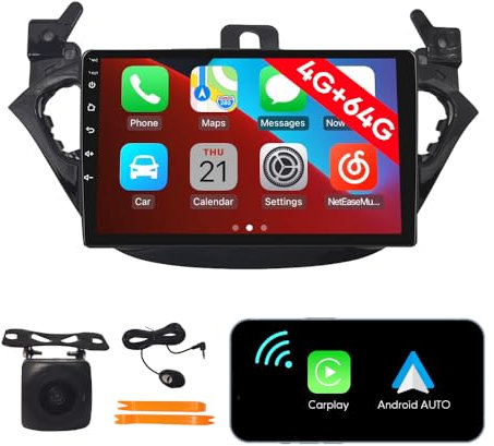 [4G 64G] Android Car Stereo FM Radio Carplay Android Auto 9 Touchscreen Headunit Media Player with Backup Kamera Für Opel Adam 2013 2014 2015-2021 Opel Corsa 2014 2015 2016-2021 (E) UV Black