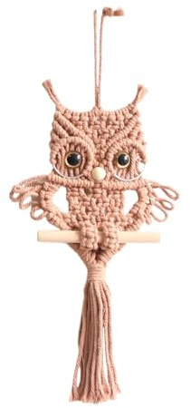 YKAFADE Makramee Eule Wandbehang,Handgewebter Eulenkunst Wanddekoration Wandbehang Dekor gewebt Wandteppich Böhmische Tapisserie Boho Deko Ornamente für Zuhause Schlafzimmer Wohnzimmer,Rot Rosa