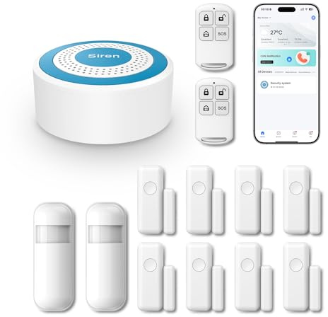 Intelligentes Alarmanlage,WiFi Alarmanlage Haus mit Tür- und Bewegungssensoren, App-Fernbenachrichtigung, funktioniert mit Alexa und Google Assistant, Keine monatlichen Gebühren