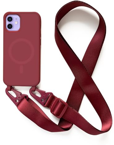 JMstore Coque Magnétique Compatible avec iPhone 12 Mini avec Cordon de Collier Réglable Housse de Protection, Coque Silicone Antichoc pour Magnétique -Rouge