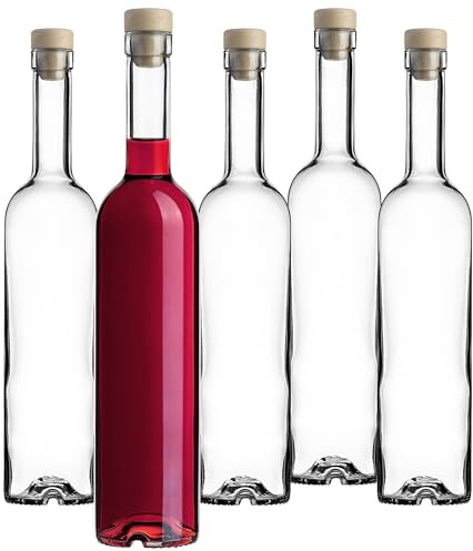 KADAX Lot de 5 Bouteilles en Verre 500ml – Bouteilles vides à Bouchon en liège pour liqueurs, schnaps & Condiments