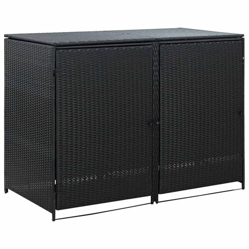 Homgoday Caja para cubos de basura de 2 toneladas de ratán sintético, negro, 148 x 80 x 111 cm, con sistema de cierre Model43887