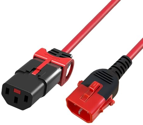 ACT C13 IEC Lock+ nach C14 IEC Dual Lock Netzkabel, 2M Rot – AK5514 | Kaltgerätekabel Verlängerung, C13 Buchse nach 14 Stecker, für PDU, Server, Netzwerkgeräte