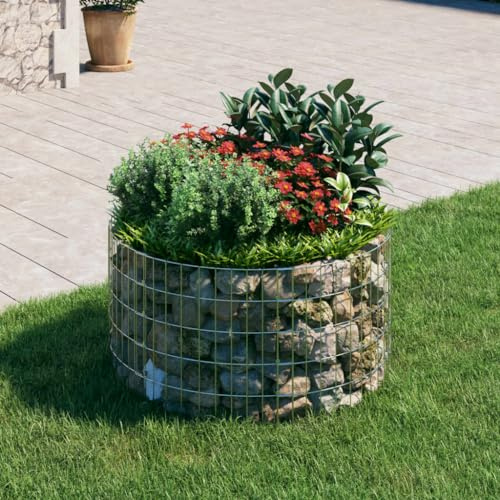 Mokuyary Colonne gabion ronde en acier galvanisé, diamètre 100 x 50 cm, panier à pierres en métal, mur de pierre, clôture de jardin, grille gabion comme brise-vue