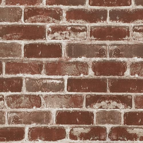Peyotes Brown Coffee Brick Wallpaper Peel and Stick Vintage Industrial Self-Adhesive Vinyl Wrap Fake Brick Feature Wall Paper for Living Room Fireplace Bedroom Cafe Bar Restaurant 44.5x500cm
