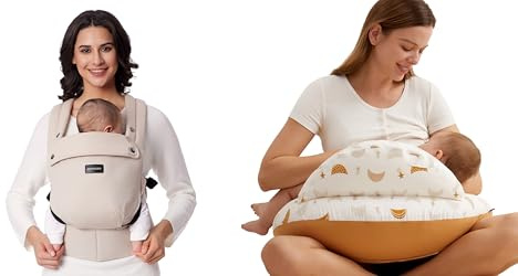 Momcozy Babytrage – Baby Carrier für Kleinkind (3-24 Monate) · Ohne Einsätze & momcozy Stillkissen mit Sicherheitsumrandung – Ergonomisches Still- und Lagerungskissen