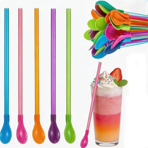 15PCS Slush Straw Spoon 2-in-1,Slush Straws, Reusable Plastic Straws for Smoothies, Milkshakes, Coffee & Cocktails,Kitchen,Accessories