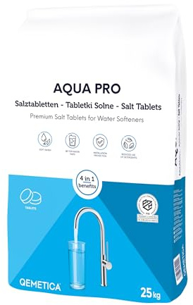 25 kg Aqua PRO Regeneriersalz Salztabletten für Wasserenthärtungsanlagen | DIN EN 973 Klasse A, 99,9 % NaCl. Made in Germany. Für Enthärtungsanlagen, Spülmaschinen und Entkalker. Schnell löslich.