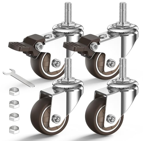 HOLKIE set di 4 Ruote per Mobili 38mm per ruote girevoli Piccole con gambo M8-1.25 x 20mm (diametro asta 8mm lunghezza 20mm) capacità totale 40kg (2 con freni e 2 senza)