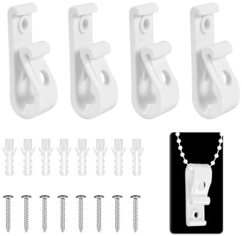 4 Sets Roman Blind P Clips, White Universal Plastic P-Clips Loop Cord Fastener, Blind Cord Safety Device Connector Holder, for Roller Vertical Roman Blinds Bead Chain, with 8 Screws