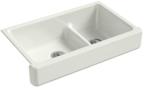 Kohler 6426-NY Whitehaven® Smart Divide® 35-1/2 undermount double-bowl farmhouse kitchen sink with short apron, Dune