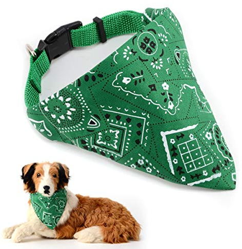 AKORD Adjustable Dog Bandana Collar – Medium Size 44cm – Green Pet Scarf Collar for Dogs – Fashionable Bandana for Everyday Wear & Special Occasions