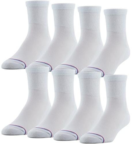 MediPeds Men's 8 Pack Diabetic Quarter Socks with Non-Binding Top, White, Shoe Size: 9-12