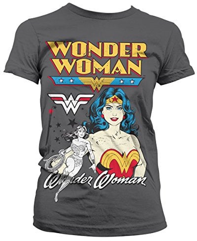 Wonder Woman Officiellement sous Licence Posing Femme T-Shirt (D.Gris), Small